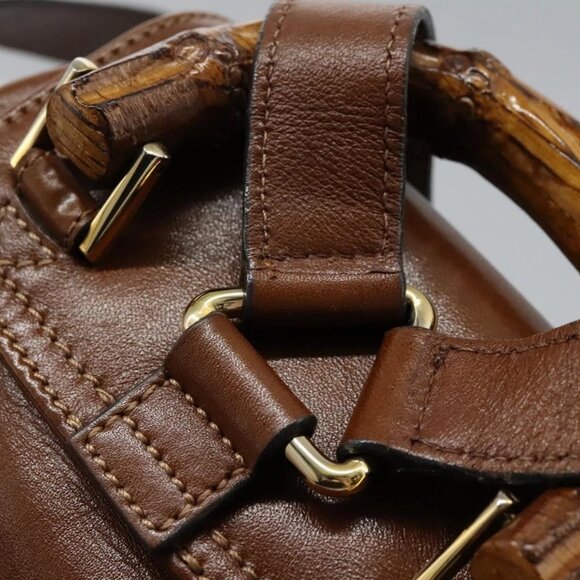 GUCCI Bamboo Backpack Leather Brown Gold Auth bs23503 - Picture 11 of 16